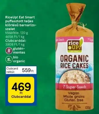 RiceUp! Eat Smart puffasztott teljes kiőrlésű barnarizs-szelet 120 g