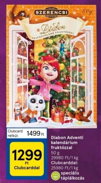 Tesco Diabon Adventi kalendárium fruktózzal 50 g ajánlat