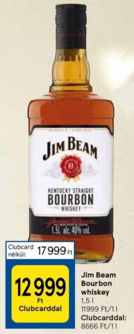 Tesco Jim Beam Bourbon whiskey 1,5l ajánlat