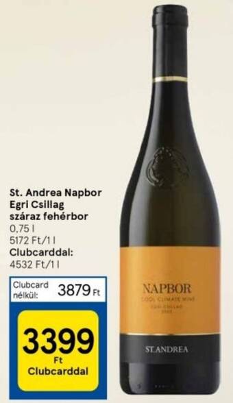 Tesco St. Andrea Napbor Egri Csillag száraz fehérbor 0,75l ajánlat