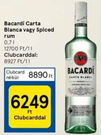 Tesco Bacardi Carta Blanca vagy Spiced rum 0,7l ajánlat