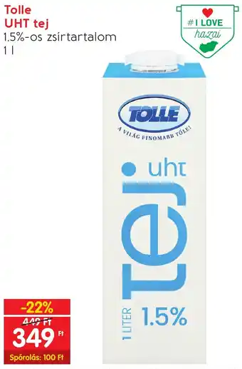 Tolle UHT tej 1,5%-os zsírtartalom 1l