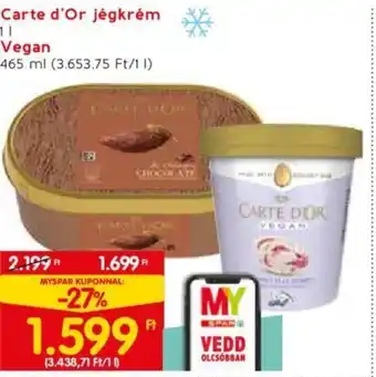 Spar Carte d'Or jégkrém 1l Vegan 465ml ajánlat