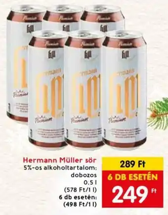 Spar Hermann Müller sör 5%-os alkoholtartalom 0.5l 6 db esetén ajánlat