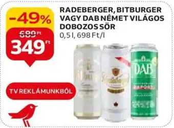 Auchan RADEBERGER BITBURGER VAGY DAB NÉMET VILÁGOS DOBOZOS SÖR 0,5l ajánlat