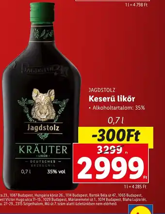 JAGDSTOLZ Keserű likőr 0,7l