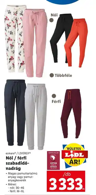 Lidl esmara LIVERGY Női férfi szabadidő nadrág ajánlat