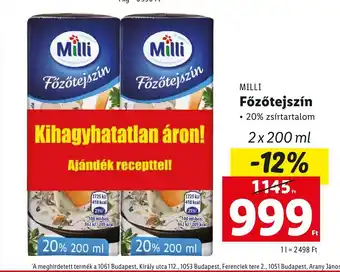 Lidl MILLI Fözőtejszín 2x200ml ajánlat