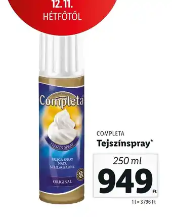 Lidl COMPLETA Tejszínspray 250 ml ajánlat