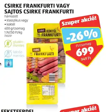 ALDI CSIRKE FRANKFURTI stb. 400 g ajánlat