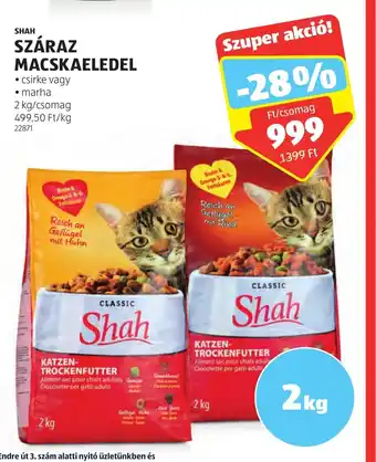 ALDI SHAH SZÁRAZ MACSKAELEDEL 2 kg ajánlat