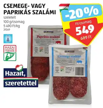 ALDI CSEMEGE-VAGY PAPRIKÁS SZALÁMI 100g ajánlat