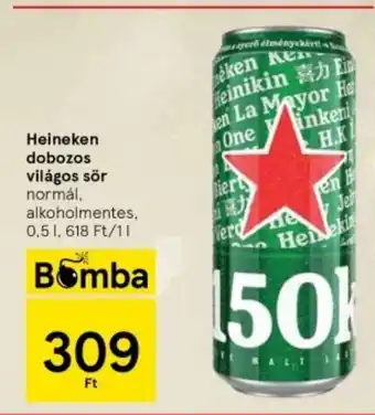 Tesco Heineken dobozos világos sör 0,5l ajánlat