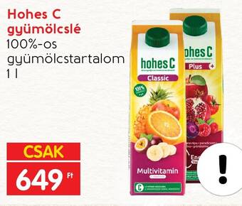 Spar Hohes C gyümölcslé 1 l ajánlat