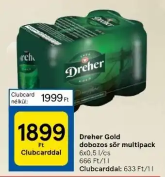 Tesco Dreher Gold dobozos sör multipack 6 x 0,5 l ajánlat