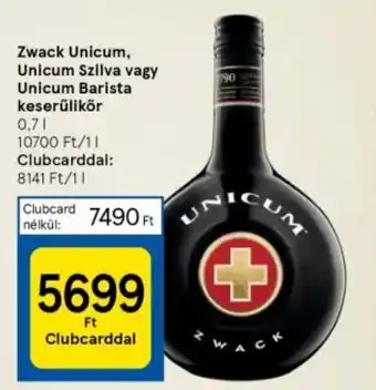 Tesco Zwack Unicum, Unicum Szilva stb. 0,7 l ajánlat