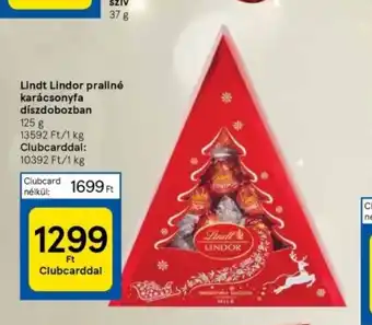 Tesco Lindt Lindor praliné karácsonyfa díszdobozban 125 g ajánlat