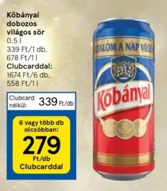 Tesco Kőbányai dobozos világos sör 0,5 l ajánlat