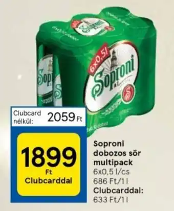 Tesco Soproni dobozos sör multipack 6 x 0,5 l ajánlat
