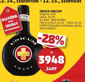PENNY ZWACK UNICUM 0,5 l ajánlat