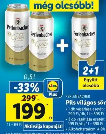 Lidl PERLENBACHER Pils világos sör 0,5 l ajánlat