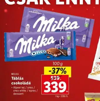 Lidl MILKA Táblás csokoládé 100 g ajánlat