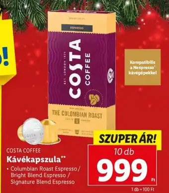 Lidl COSTA COFFEE Kávékapszula 10 db ajánlat