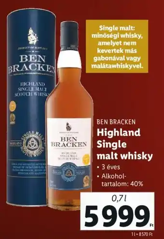 BEN BRACKEN Highland Single malt whisky 0,7 l