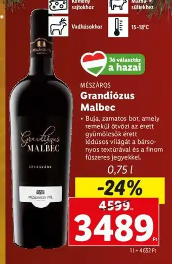 Lidl MÉSZÁROS Grandiózus Malbec 0,75 l ajánlat