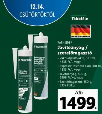 Lidl PARKSIDE Javítóanyag szerelőragasztó ajánlat