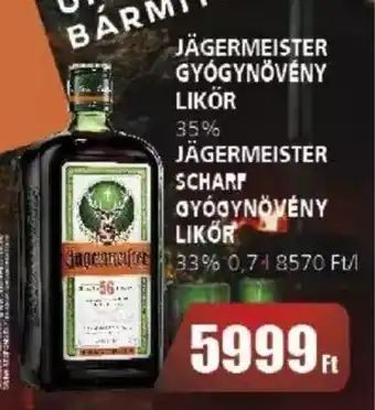 Príma JÄGERMEISTER GYÓGYNÖVÉNY LIKÖR stb. 0,7 l ajánlat