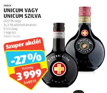ALDI ZWACK UNICUM VAGY UNICUM SZILVA 0,5 l ajánlat