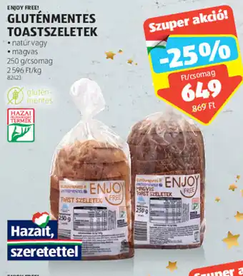 ALDI ENJOY FREE! GLUTÉNMENTES TOASTSZELETEK 250 g ajánlat