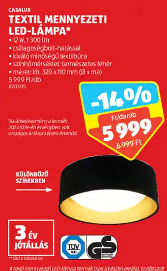 ALDI CASALUX TEXTIL MENNYEZETI LED-LÁMPA 1 db ajánlat