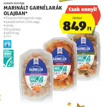 ALDI ALMARE SEAFOOD MARINÁLT GARNÉLARÁK OLAJBAN 100 g ajánlat