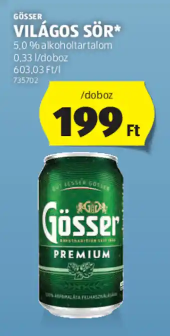 ALDI GÖSSER VILÁGOS SÖR 0,33 l ajánlat