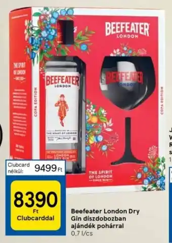 Tesco Beefeater London Dry Gin díszdobozban ajándék pohárral 0,7 l ajánlat