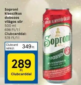 Tesco Soproni klasszikus dobozos világos sör 500 ml ajánlat
