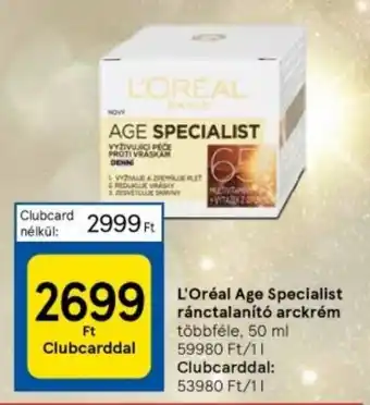 Tesco L'Oréal Age Specialist ránctalanító arckrém 50 ml ajánlat