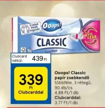 Tesco Ooops Classic papír zsebkendő ajánlat