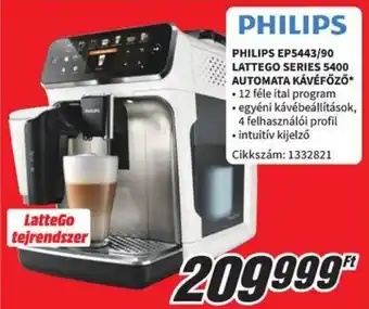 Media Markt PHILIPS EP5443/90 LATTEGO SERIES 5400 AUTOMATA KÁVÉFŐZŐ ajánlat