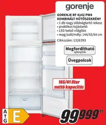 Media Markt GORENJE RF 4142 PW4 KOMBINÁLT HŰTŐSZEKRÉNY ajánlat