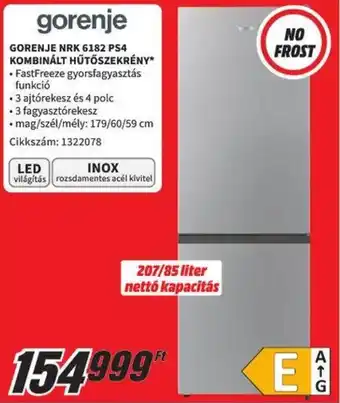 Media Markt GORENJE NRK 6182 PS4 KOMBINÁLT HŰTŐSZEKRÉNY ajánlat