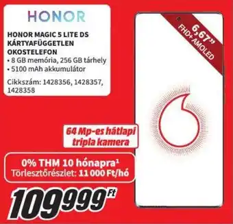 Media Markt HONOR MAGIC 5 LITE DS KÁRTYAFÜGGETLEN OKOSTELEFON ajánlat
