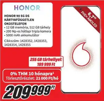 Media Markt HONOR 90 5G DS KÁRTYAFÜGGETLEN OKOSTELEFON ajánlat