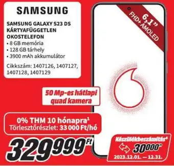 MediaMarkt SAMSUNG GALAXY S23 DS KÁRTYAFÜGGETLEN OKOSTELEFON ajánlat