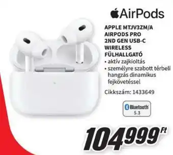 Media Markt APPLE MTJV3ZM/A AIRPODS PRO 2ND GEN USB-C WIRELESS FÜLHALLGATÓ ajánlat