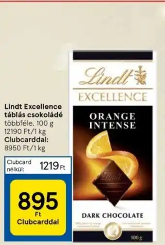 Tesco Lindt Excellence táblás csokoládé 100 g ajánlat