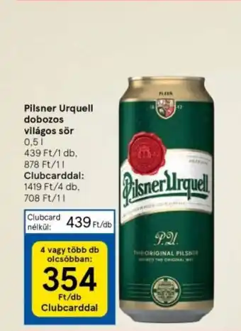 Tesco Pilsner Urquell dobozos világos sör 0,5l ajánlat