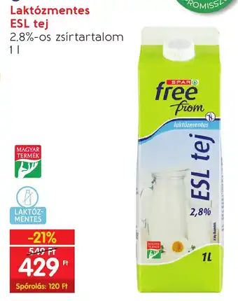 Spar Laktózmentes ESL tej 1 l ajánlat